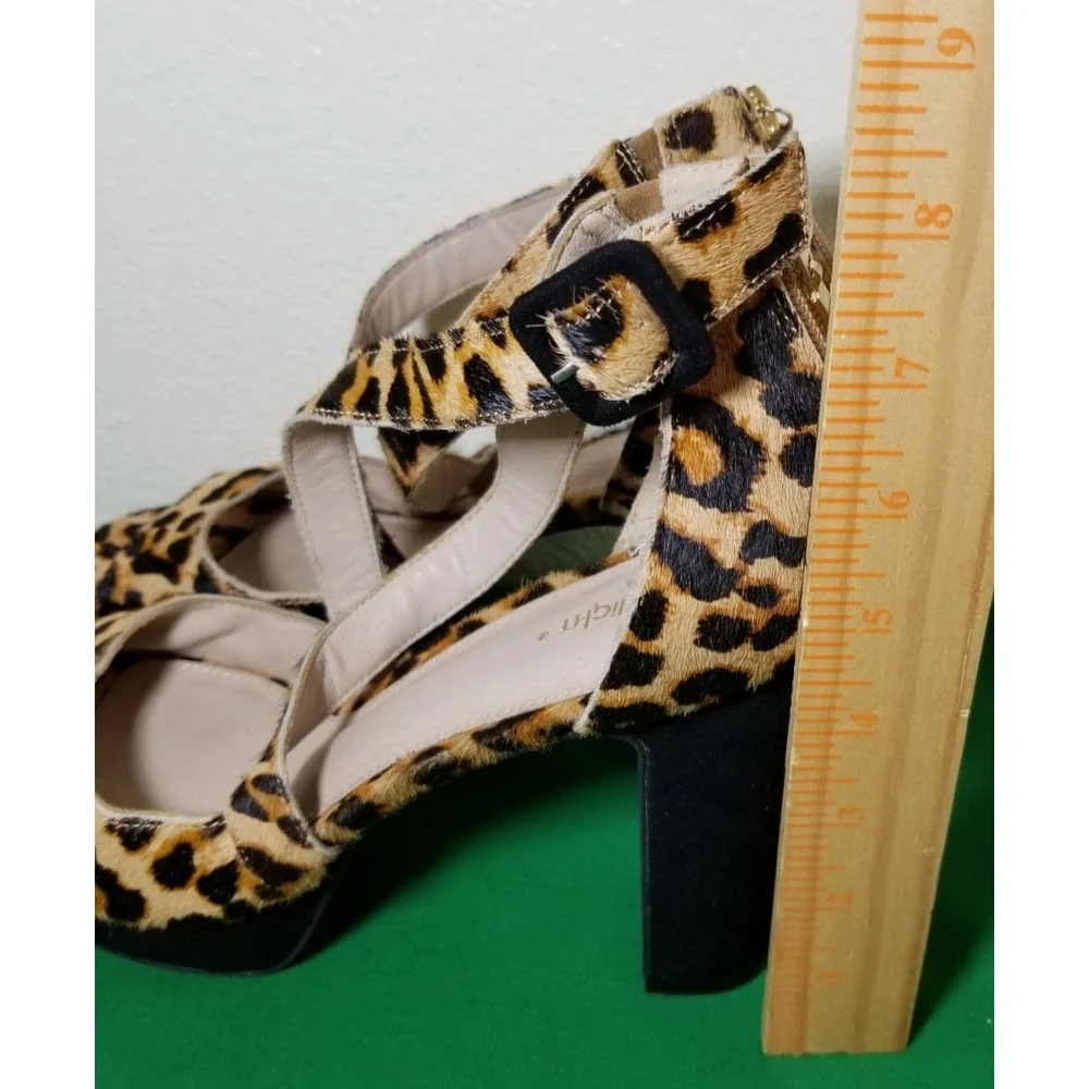 Limelight Brown Leopard Platform Block Heel Ankle Strap Women Size 11 Retro City